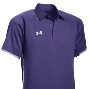 Mens under armour purple polo shirt loose fit heatGear size small